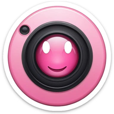 A round camera lens, apple emoji style, minimalist, with highlights, pink sticker