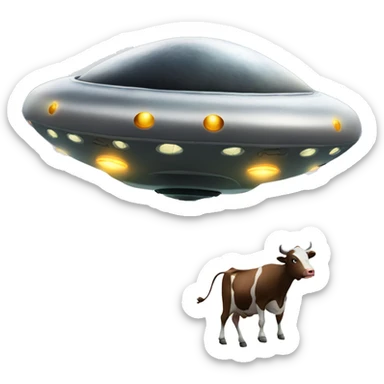 UFO driven by an alien abducting a cow and flying over a mountain sticker