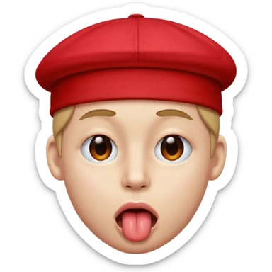 I want an emoji with a face with its tongue sticking out to the side and also with one eye closed to the side and also with a red cap.  sticker