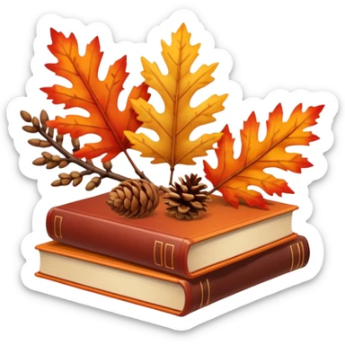 3 Red-orange-yellow-brown-gradients autumn leaves, pinecones, nuts, sticks, twigs, books sticker