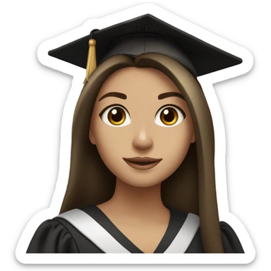 Brunette girl with long voluminous dark brown hair  dark brown eyes with blonde highlights balayage and graduation hat sticker