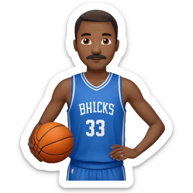 black bold man basketball player blue jersey with mustache holding basket ball sticker