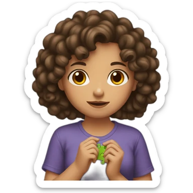 curly brunette girl holding a puzzle in her hands sticker
