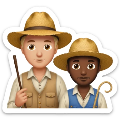 white farmer with whip and black man with straw hat sticker
