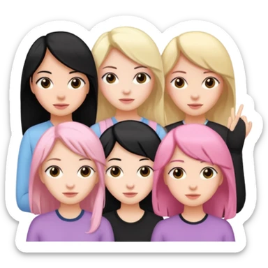 Girlfriend emoji - 5 white girlfriends, two with black hair, one with medium blonde hair, one with  pale pink hair,  sticker