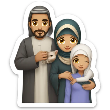 A muslim couple with a arabic man and a hijabi arab girl with a cat in their arms sticker