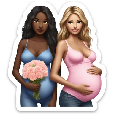 Realistic Photo of 2 Victoria secret models pregnant posing with flowers sticker