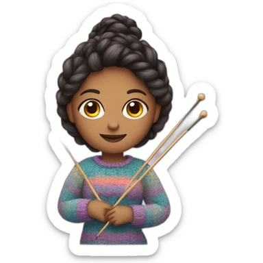 a girl with knitting needles sticker
