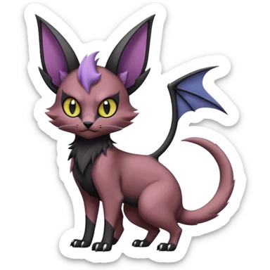 dark edgy dull pointy edgy Noivern-Noibat-Purloin-Torracat-Lykoi-Caracal-cat-Fakemon-fusion-hybrid-creature, with bat-wings on head as ears sticker