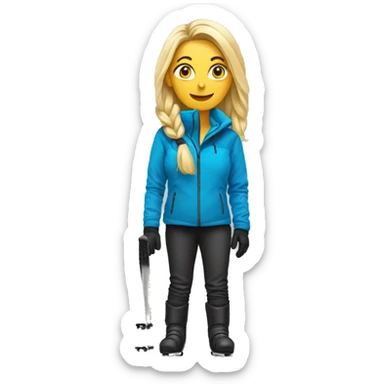 Blonde woman doubt splits in ski clothing and ski boots sticker