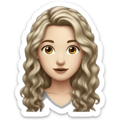 white girl with dark brown wavy dark long hair, freckles and dark eyes sticker