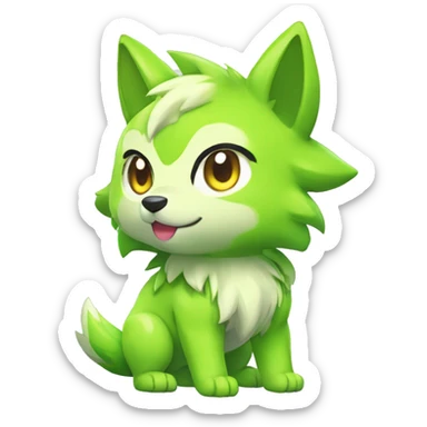 Cute Colorful Shiny Chibi Lime-Green Fakémon-Wolf-Pokémon Full Body sticker