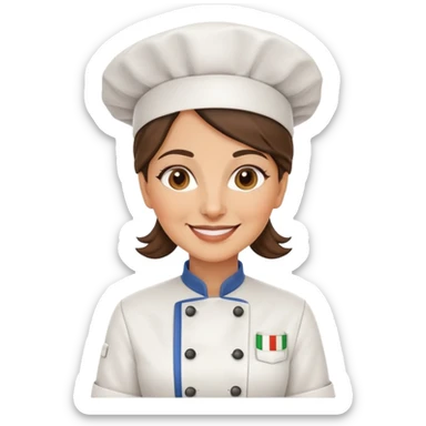 Italian woman chef in her 40's smiling wearing a chef uniform sticker