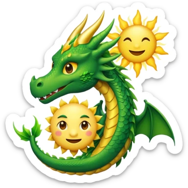 a single emoji combining a bright sun, a dragon, and a comet, all merged into one expressive symbol sticker