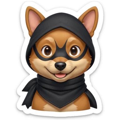 thief dog portrait, head and shoulders only, playful sneaky look, burglar scarf collar, mischievous smile, 3D cartoon, mobile game icon style, clean background, no text, no watermark
 sticker