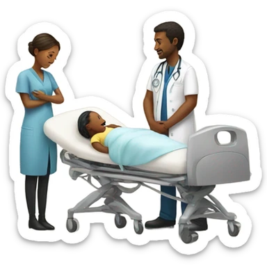 a woman gives birth and doctors stand nearby sticker