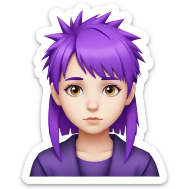 "- Nữ
- 15 tuổi
- Da trắng
- Tóc tím vuốt mái
- tóc vuốt nhọn
" sticker