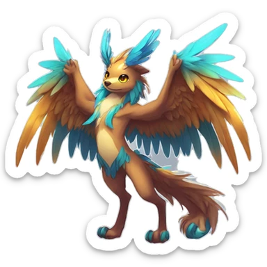 Anthro Sona Cool Edgy Cute Colorful Shy Winged Shiny Fakemon-Fantasy-Creature With Long Hair-Mane Full Body sticker