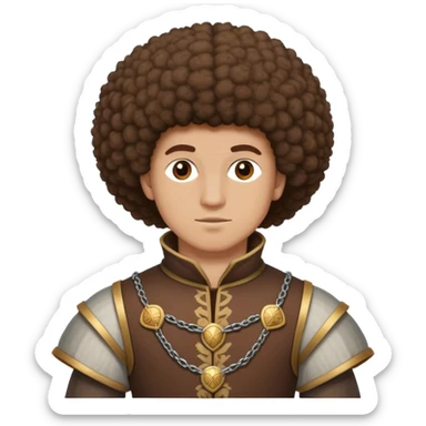 medieval outfit worn by a DnD themed fantasy character. basic low level clothes. clothes only above the waist. The clothes full waist. The character's haven't arms. character is brown hair brown eyes afro hair white man. sticker