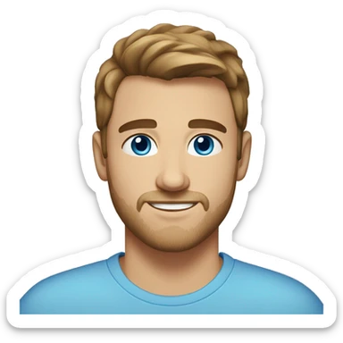 A 26 year old, Caucasian man, with short brown hair, with stubble facial hair,   with blue eyes wearing a t-shirt. sticker