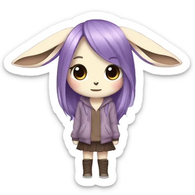 Kawaii Pale Eevee with dark brown long emo hair covering her eyes, violet iris Full Body sticker