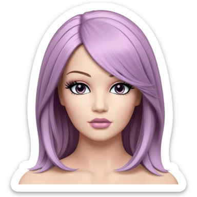 Bust Down Wig” Emoji Icon  A minimalist bust-down middle part wig on a mannequin head, with soft baby hairs, sleek and shiny. Colors in mauve and jet black. Feminine baddie vibe.  sticker