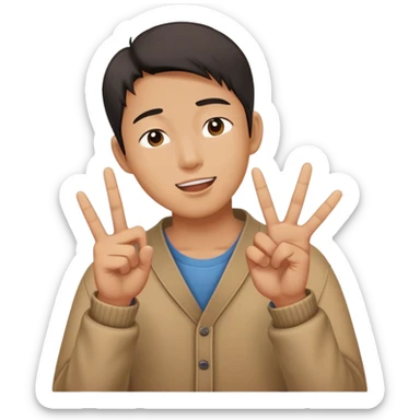 Give me an asian squinting covering their mouth and throwing the peace sign sticker