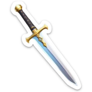 Clash of Clans aesthetic: Cinematic Playful Sword Emoji, rendered in a 3D vector-style similar to standard emojis with minimal shading and bold, simplified shapes. A compact, isometric blade with a gleaming, intricately designed hilt and a razor-sharp edge, softly glowing with a heroic, battle-ready charm. Simplified yet unmistakably iconic, highly detailed and consistent, glowing with a soft radiant brilliance and high shine. Stylized with a touch of medieval finesse and a soft glowing outline, capturing the essence of a legendary sword with a friendly, playful vibe! sticker
