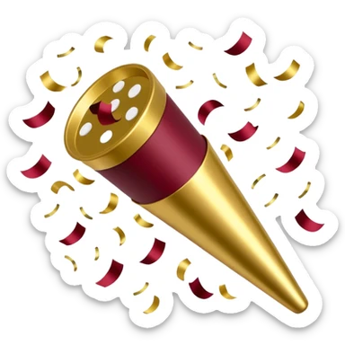 Burgundy and white confetti coming out of gold popper sticker