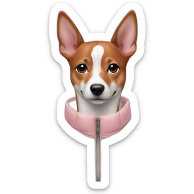 Japanese girl and basenji in light pink puffer jacket sticker