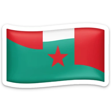 Emoji-style Baloch flag: rectangle, left a cyan triangle from full left edge to center, right side two equal horizontal stripes (top red, bottom green), white star centered in the triangle, flat solid colors sticker