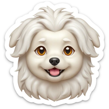 Cinematic Comical Wavy-Haired Maltese Dog Portrait Emoji, Head tilted dramatically with an exaggeratedly amused or surprised expression, featuring a silky, wavy-haired white coat with a playful sheen, wide, expressive dark eyes filled with exaggerated disbelief, Simplified yet hilariously expressive features, highly detailed, glowing with a slightly sassy glow, high shine, dramatic yet playful, stylized with an air of cheeky charm, bright and endearing, soft glowing outline, capturing the essence of a spirited and over-the-top companion, so meme-worthy it feels like it could side-eye its way into internet fame instantly! sticker