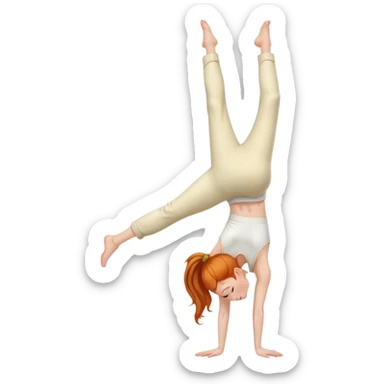 Ginger Girl one head side view handstand in cream pants sticker