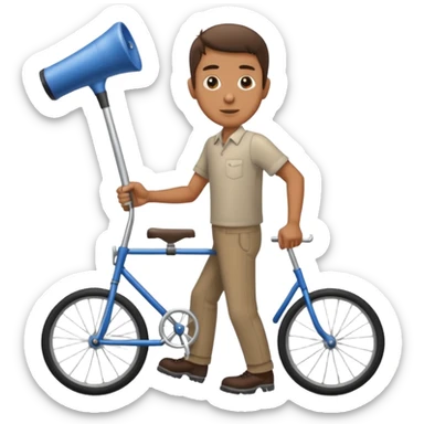 Man using a walker with old bike horn sticker