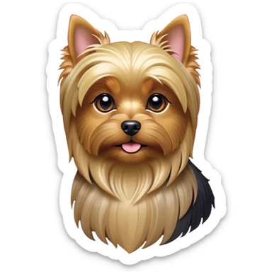 Cinematic Noble Yorkshire Terrier Portrait Emoji, Exuding refined charm and dignified poise, with a lustrous, silky fur in rich, deep hues, alert eyes and a confident expression, simplified yet exquisitely detailed, glowing with a soft, aristocratic radiance, high shine, embodying intelligent grace and classic elegance, soft glowing outline, capturing the essence of a regal Yorkshire Terrier ready to rule the screen with effortless sophistication! sticker