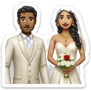 Indian groom with no turban and white skin and blue eyes bride with same outfit sticker