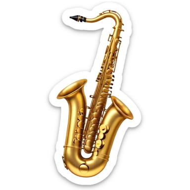 Cinematic Realistic Saxophone, smooth, curving golden brass body, intricate keywork reflecting soft warm light, rich patina adding character, glowing with a jazzy and atmospheric presence. sticker