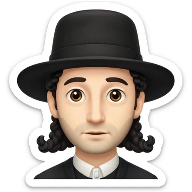 Jewish man with traditional hat and side curls, neutral expression, respectful and accurate representation, no exaggerated features sticker