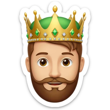 Create a cartoon-style emoji of Gaspar, one of the Three Wise Men. Only show his face and crown. He has a gentle smile, brown beard, and a green and gold crown with jewels. Make it colorful, simple, and suitable as an emoji. sticker