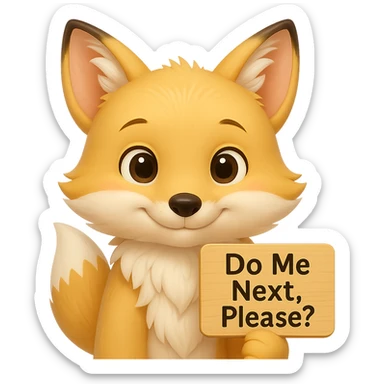 Change the fox color to a blond-like shade, keep the blushing and the sign with the text 'do me next please?'. Preserve the original style and keep the background transparent if present. sticker