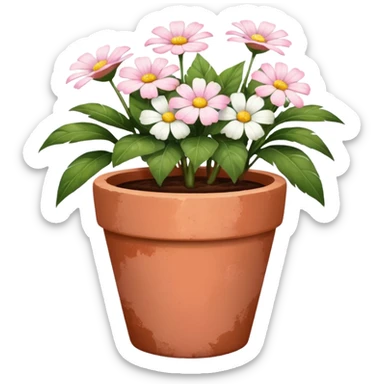 plant pot in terra cota with white and pink flowers print painted sticker