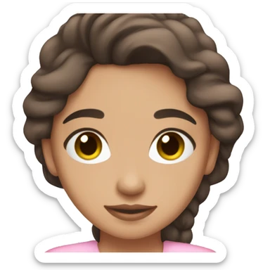 hispanic pretty girl with brown hair and light  pale skin in pink shirt coquette aesthetic  sticker