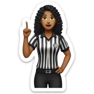 TALKING female basketball referee with black long curly hair sticker