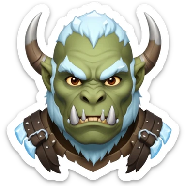 Fantasy orc emoji portrait, tusks lightly covered with ice and snow, winter predator look, strong silhouette, clean minimal emoji design, male/female variant
 sticker