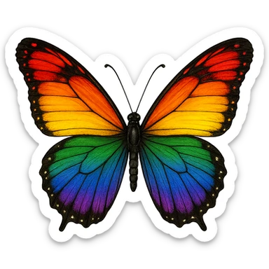 gay pride emoji, rainbow butterfly, vibrant wings, no background sticker