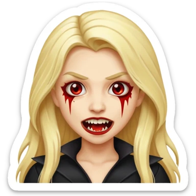 сделай смайлик девушку вампиршу блондинку с длинными волосами и клыками в стиле айфоновских эмодзи 👩🏼 sticker