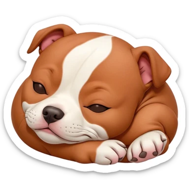 Meme-Worthy Cute Sleeping Red/Fawn Staffordshire Bull Terrier Portrait Emoji, Head resting peacefully with a contented smile, showcasing a delightfully compact build and a luxuriously soft red/fawn Fur with subtle white highlights, eyes shut in a serene nap, Simplified yet hilariously adorable features, highly detailed, glowing with a soft, drowsy light, high shine, relaxed and utterly lovable, stylized with an air of playful laziness, bright and heartwarming, soft glowing outline, capturing the essence of a comically sleepy guardian, so meme-worthy it feels like it could instantly become the next viral sensation of adorable slumber! sticker