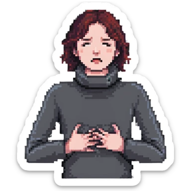 person with hands around their own neck, self-choking, simple and clear pixel art sticker