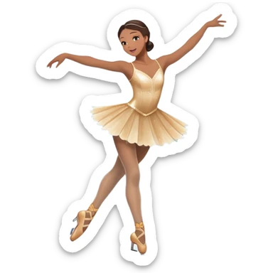 An icon showing a graceful figure skater mid-spin on a sparkling ice rink, wearing an elegant costume. The background features festive arena lights, snowflakes, and cheering spectators. Transparent background captures the beauty, artistry, and elegance of figure skating. sticker