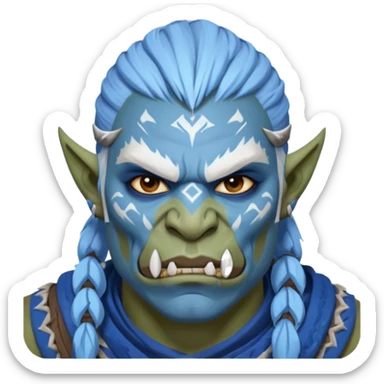 Fantasy orc portrait emoji, white and blue frost war paint on face, harsh winter warrior mood, strong expression, minimal tribal design, clean readable emoji style, male/female variant
 sticker